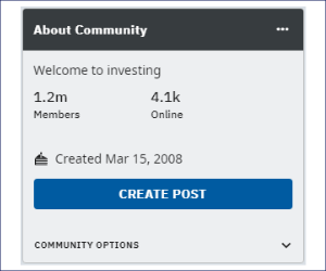 'Investing' community in Reddit